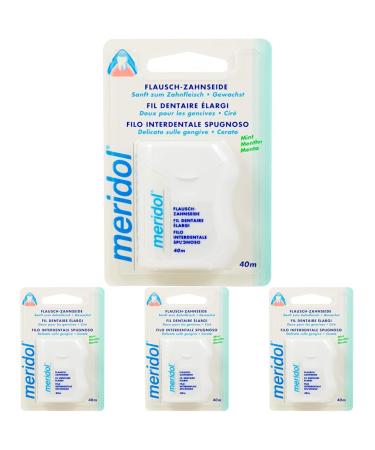 Meridol fluffy tooth silk 40m tooth floss for thorough and gentle cleaning of the interdental spaces reduces the risk of inflammation of the gums with fresh MINT aroma (4 pack)