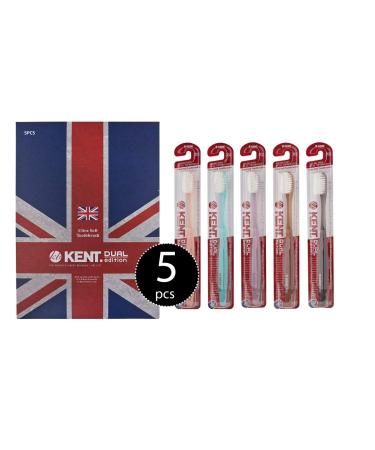 KENT CRYSTAL DUAL Regular Head Soft FIRM Action soft Toothbrush Deep Cleaning for Sensitive Teeth & Gums for Adults - Easy Grip - Ergonomic Design (5 Rustic Color Variations) 7 Piece Set