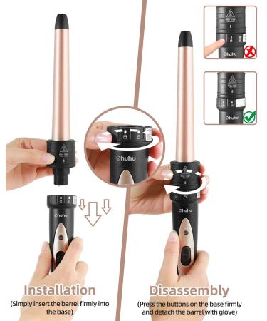 Ohuhu 7 in 1 Curling Wand Set with Interchangeable Ceramic Barrels and Heat Protective Glove - Dual Voltage Hair Curler in Rose Gold | Mother's Day Gift - Buy Online on GoSupps.com