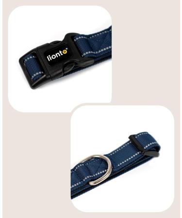 Lionto Dog Collar - Durable Nylon Soft Padded 360 Reflective Size M Click Closure Metal Ring Adjustable - Blue - Buy Online on GoSupps.com