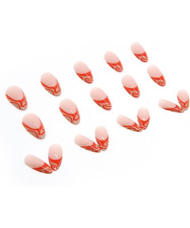 Justotry 24 Pcs Short Dark Orange French Stiletto Press on Nails with Glue - Almond Fake Nails for Women - Buy Online on GoSupps.com