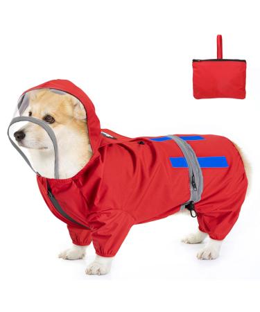 Slowton raincoat dog waterproof reflective dog rain coat with hood and storage bag for small medium and large dogs hundred jacket for walks windproof and light XL (back length: 45cm) red - Buy Online on GoSupps.com