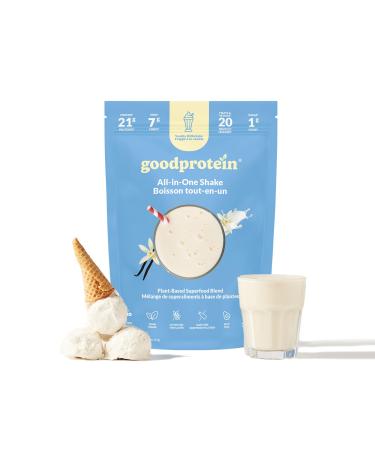Good Protein Vegan Plant-based Protein Powder 100% Natural Non-GMO Dairy-free Gluten-free Soy-free No Added Sugar and Nothing Artificial. Vanilla Milkshake All-in-One Shake 440 grams Vanilla 440 g