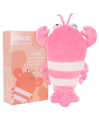 Infowush Microwave Wireless Heating Pad for Pain Relief Lobster Plush Heating Pad with Removable Lavender Scented  Heatable Stuffed Animal Hot Therapy for Cramps Back and Neck Pink