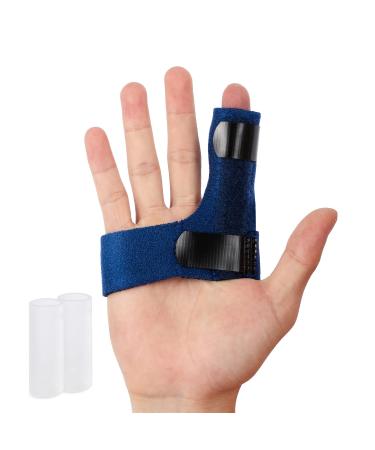 Promifun Finger Braces  Trigger Finger Splints with 2 pairs of Gel Finger Cots for Straightening Mallet Finger and Broken Finger  Finger Straighteners Provide Support to Finger and Relieve Pain Finger Braces (Blue)