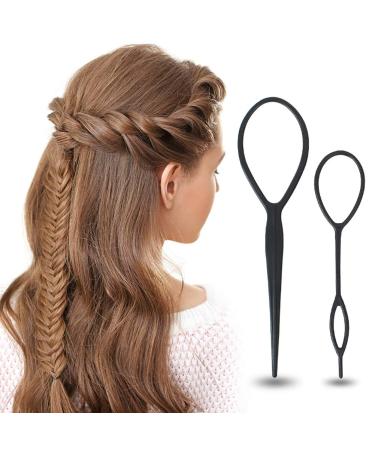 Xiton 2PCs Accessories for Hair -based ponytail styling maker clip French braid tool magic topsy cock loop hair kit for women girls (black)
