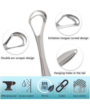 2 Pieces Stainless Steel Tongue Cleaner & Scraper Set - Oral Hygiene & Fresh Breath in Convenient Box - Buy Online on GoSupps.com