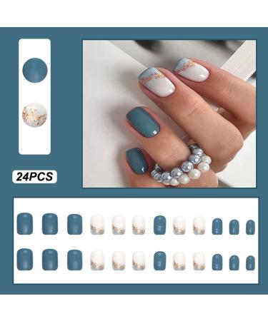 24 PCS Dark Green Marbling Press on Nails with Glue - Gold Glitter False Nails for Women - Square Stick on Acrylic Nails - Buy Online on GoSupps.com