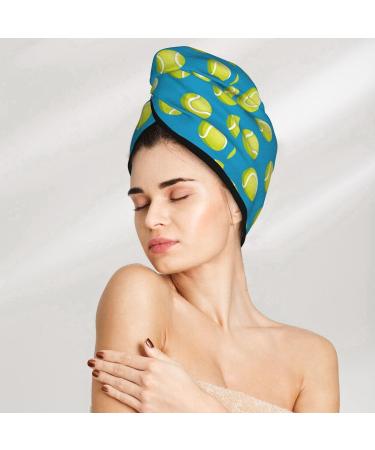 Hair Towel Wrap - Quick Drying Turban with Button | Tennis Ball Design | Perfect for Easy Hair Drying - Buy Online on GoSupps.com