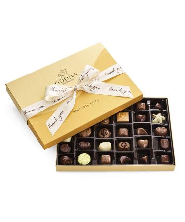 Godiva Chocolatier Assorted Chocolate Gold Gift Box, Thank You Ribbon, 36 pc.
