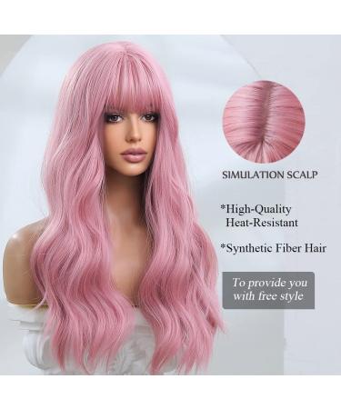 Oefei 24-Inch Long Wavy Pink Wig for Women - Natural Synthetic Heat-Resistant Hair for Daily Party & Cosplay Use - Buy Online on GoSupps.com