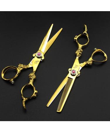Hair Cutting Scissors Shears 6 Inch All Golden Dragon Hairdressing Barber Scissors Professional Barbershop Scissor Haircut Salon Cutting Shears Set Thinning (Color : 6.0 2PCS Set) - Buy Online on GoSupps.com