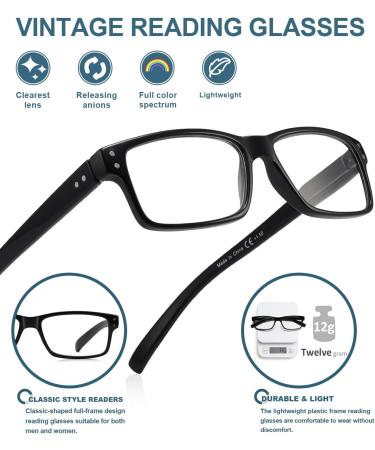 BLUELESS Vintage Reading Glasses for Men & Women - Black +1.00 | Stylish & Comfortable 1.0x Magnification - Buy Online on GoSupps.com
