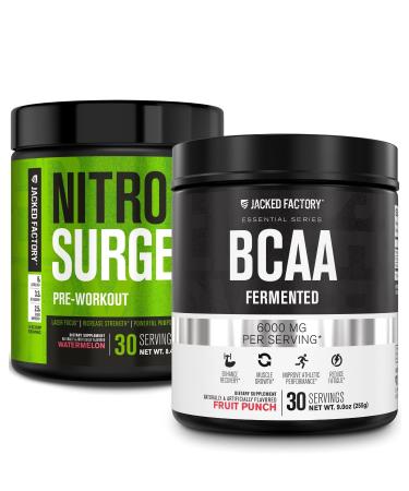 Jacked Factory Nitrosurge Pre-Workout in Watermelon & BCAA in Fruit Punch for Muscle Building and Recovery