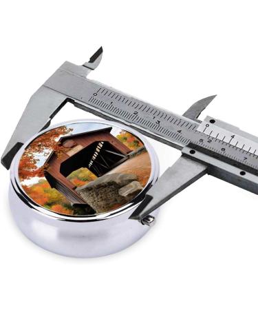 Albany Covered Bridge Round Pill Box - 3 Compartment Portable Travel Organizer for Vitamins & Medicine - Buy Online on GoSupps.com