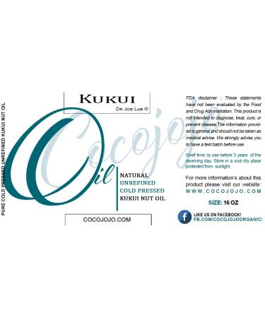 Dr Joe Lab Kukui Nut Oil 16 oz - 100% Pure Cold Pressed Extra Virgin for Hair Skin Body Nails & Beard - Moisturizing & Hydrating - Buy Online on GoSupps.com