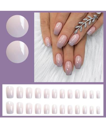 JUSTOTRY 24 pcs Medium Purple French Press on Nails - Nude Ballerina Stick on Nails for Women | Acrylic Coffin False Nails with Glue for Nail Art - Buy Online on GoSupps.com