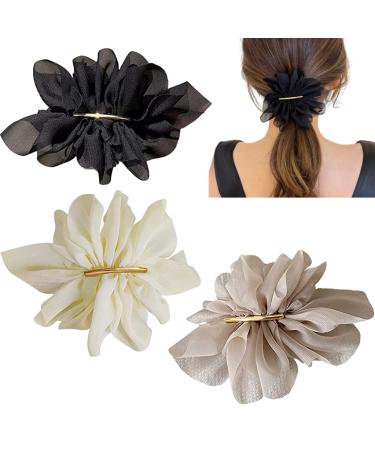 3PCS Large Flower Hair Clips Pins - Chiffon Silk Soft Snap Barrettes for Women & Kids | Wedding Bridal Prom Party Hair Styling Accessories - Buy Online on GoSupps.com