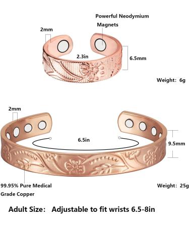 Stylish Adjustable Copper Bracelet & Ring for Arthritis Relief - Pure Copper Magnetic Jewelry Gifts for Women - Buy Online on GoSupps.com