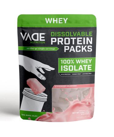 Vade Nutrition Dissolvable Protein Packs | Strawberry Milkshake Whey Isolate Protein Powder, On-The-Go, Low Carb, Low Calorie, Lactose Free, Gluten Free, Fat Free, Sugar Free, Lean, 30 Servings 1.6 Pound (Pack of 1) Strawb…