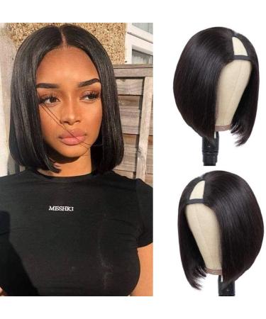PANEWAY U Part Wig Human Hair Wigs For Black Women 10 inch Short Bob Straight Wig Brazilian Remy Human Hair Bob Wigs Clip in Half Wig U Part Hair Extensions Natural Color u part wig 10 Inch (Pack of 1)