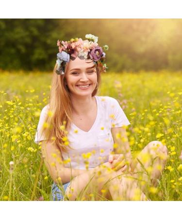 Flower Wreath Headband Hair Accessories Synthetic Floral Crown Bohemian Headband for Women Cosplay Costume Headband (Red) - Buy Online on GoSupps.com