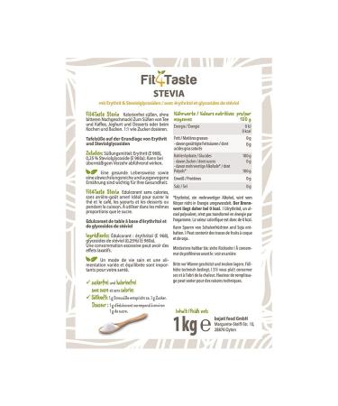 Fit4Taste Stevia Kristalline Streus e 1kg - Reine S e ohne Bittergeschmack - Ideal zum Kochen & Backen | Internationale Lieferung - Buy Online on GoSupps.com