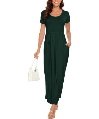 YUNDAI Women's Maternity Summer Maxi Dress with Floral Print and Pocket - Short Sleeve XL, Dark Green - Buy Online on GoSupps.com