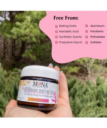 MONA BRANDS 100% Natural Deodorant for Whole Body & Private Parts - Aluminum & Baking Soda Free, Vegan, Hypoallergenic - Apricot & Rose Scent 2.0 Oz - Buy Online on GoSupps.com