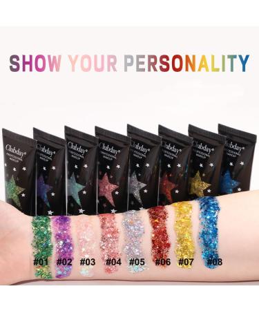 Gl-Turelifes Face Body Glitter Gel Sequins for Eyes Lips Hair Nail Face and Body - Mermaid Flakes Chunky Glitter Festival Accessory 30ml (#06 Red) - Buy Online on GoSupps.com