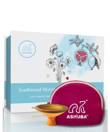 ASHUBA Ancestral Moroccan Lip & Cheek Stain Clay Pot | Gift Set | Includes Ribbon Gift Box Ros Leather Makeup Pouch and 5 Ounce Clay Pot | Plant-Based & Eco-Friendly | Natural Lipstick and Blush