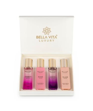 Bella-Vitaa Luxury Woman Eau De Parfum Gift Set 4x20 ml for Women with Date Senorita Glam Rose Perfume|Floral Fruity Long Lasting EDP Fragrance Scent
