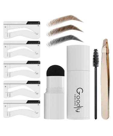 GOODLY by ELAN GOLD Eyebrow Stamp Stencil Kit w/Bonus Eyebrow Tweezer Included | Perfect for One Step Eyebrow Shaping | Waterproof and Long Lasting Finish  Medium Brown