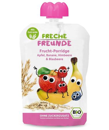 Cheeky friends Bio Quetschie fruit porridge apple banana raspberry & blueberry fruit muse with oats & rice fruit puree for children & babies from the 6th month vegan gluten-free 2x 6 Pack (12 x 100g) porridge: apple Banana raspberry & blueberry 12 pieces.