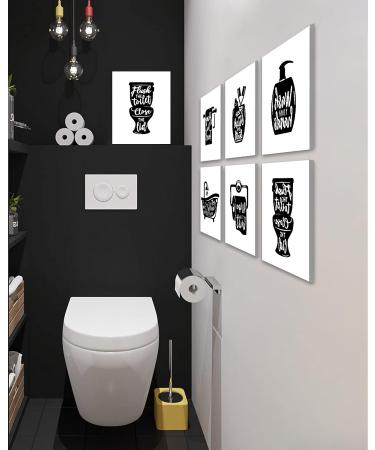 Drsoum Bathroom Decor Wall Art Prints - Set of 6 Funny Small Toilet Signs - 8x10 inch Framed - Black and White - Buy Online on GoSupps.com