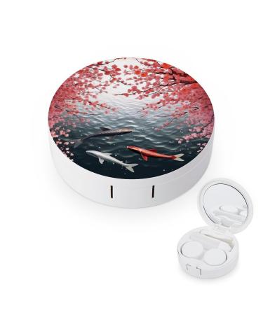 Contact Lens Case Swimming with Cherry Blossom Portable Travel Contact Lens Box Contact Lens Storage Box