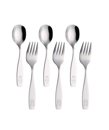 Exzact children's cutlery Stainless steel 6 -part set/children's best -tank/toddler utensils/cutlery -3 x forks 3 x tablespoons -dog & bunnies for forks & spoon -6 pcs
