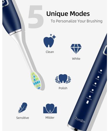 7am2m Sonic Electric Toothbrush with 6 Brush Heads for Adults and Kids Wireless Fast Charge One Charge for 60 Days 5 Modes with 2 Minutes Built in Smart Timer Electric Toothbrushes(Navy Blue) No Travel Case Navy Blue - Buy Online on GoSupps.com