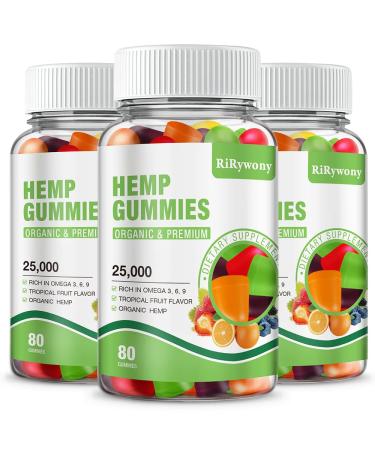 3 Packs Hemp Gummies for Pain and Anxiety Inflammation Relief Extra Strength Stress Focus Calm Vegan Bear Sleep Aid Oil Mood Focus - 240 Counts Candy Made in The USA 80 Count (Pack of 3)