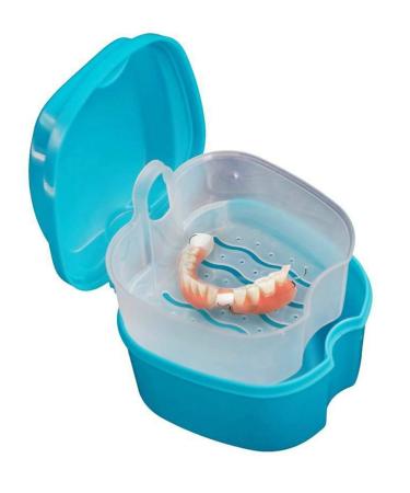 Denture Case with Strainer - 2 Pack Denture Cups for Travel - False Teeth Storage Box in Light Blue - Buy Online on GoSupps.com