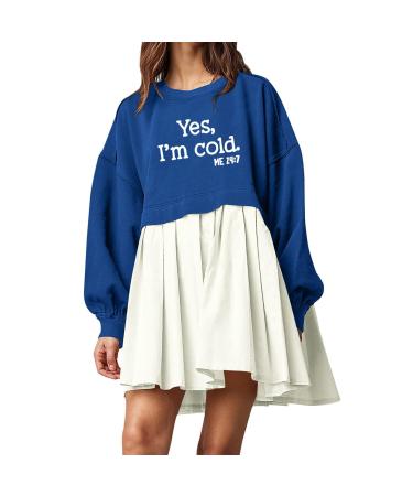Sweatshirt dresses oversized sweatshirt dresses long-arm round neckline sweater tops relaxed fit sweatshirts mini dress oversized crewneck xl blue-e