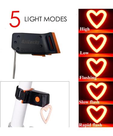 AaiLucky Rechargeable LED Bike Tail Light | Vintage Heart-Shape Taillight for Night Riding | 5 Modes Waterproof Safety Light for Adults and Kids - Buy Online on GoSupps.com