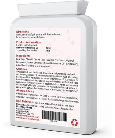 Astaxanthin AstaPure Oil (42mg) - 120 Softgel Capsules | High Grade Haematococcus Pluvialis Strain | 10% Astaxanthin in Extra Virgin Olive Oil - Buy Online on GoSupps.com