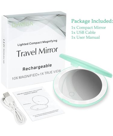 Compact Rechargeable Lighted Makeup Mirror - 1X/10X Magnifying, 10 LED Lights, Portable Handheld Mirror for Travel, Purse, and Handbags - Large 5 Double-Sided Folding Mirror (Green) - Buy Online on GoSupps.com