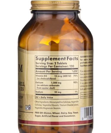 Solgar Calcium 600 from Oyster Shell with Vitamin D3 240 Tablets - Pack of 2 - Buy Online on GoSupps.com