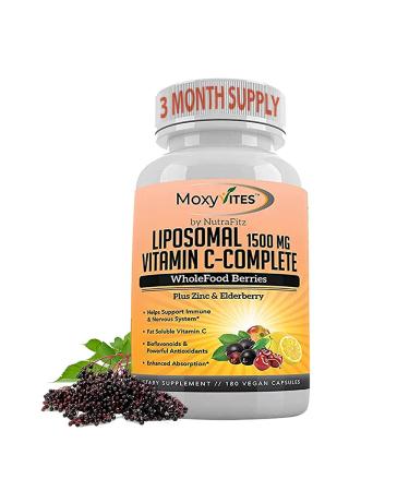 Liposomal Vitamin C with Zinc Capsules - Vit C Organic Elderberry Amla Camu Camu- Vitamina C High Absorption Anti Aging Immune Support 1500mg/Serving 3 Month Supply Gluten Free NON GMO Veggie Caps