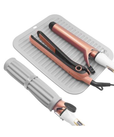 AMIJEAL Large Silicone Heat Resistant Mat for Curling Iron Flat Iron Hair Straightener and Hair Styling Tools Portable Hot Pad Cover with Velcro for Travel Home Vanity Salon Grey