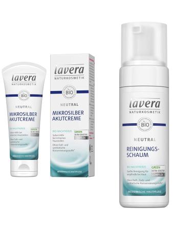 Lavera neutral acute cream with microsilver - 75ml & neutral cleaning foam - organic night candle - gentle facial cleaning - sensitive skin - neurodermatitis - medical skin care - vegan - 150 ml bundle with neutral cleaning foam