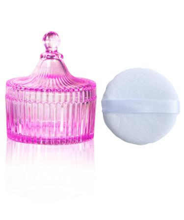 Large Body Powder Puff and Powder Container Crystal Case for Dust Puff Powder applicator with Box for Face and Body (pink)