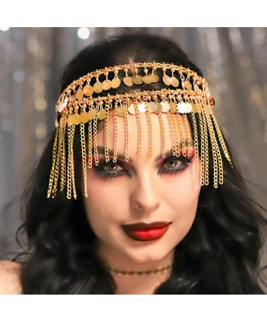 Gortin Gold Sequins Head Chain Jewelry Boho Tassel Head Chains Layered Sequins Headpiece Wedding Headbands Festival Halloween Costume Hair Chain Hair Accessories for Women One Size Alloy - Buy Online on GoSupps.com
